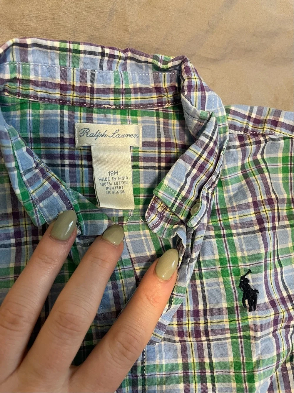 Ralph Lauren Green, Blue, & Purple Plaid Short-Sleeve Button-Down Shirt - Kids